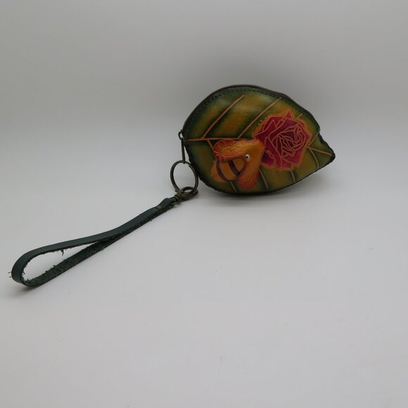 Women Leather Coin Key Wallet Purse Bag Wristlet 3D Art Rose Bee Unique Gift - Picture 10 of 16